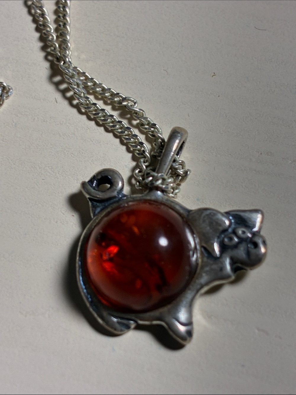 Silver Amber Pig Pendant necklace
